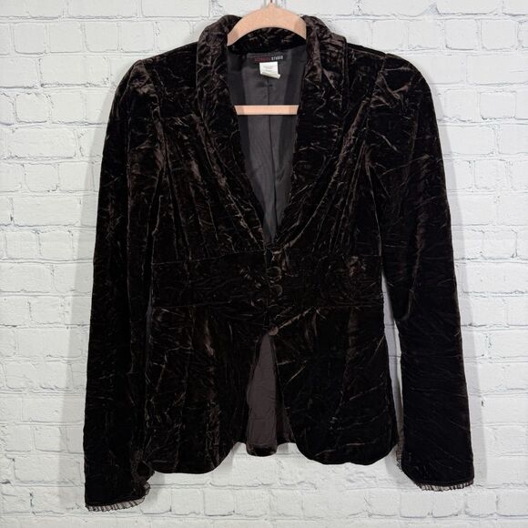 Vintage Y2K Brown Blazer Women Medium Waist Fit Velvet Whimsigoth Coquette Jacke - Picture 1 of 8
